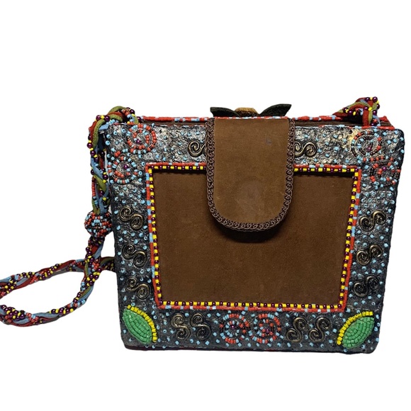 Mary Frances embellished beaded handbag with brown suede beaded strap - Picture 6 of 10